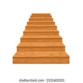 Wooden Staircase On White Isolated Background. Cartoon Staircase For A Castle Or An Old House. Steps Up. Vector Illustration.