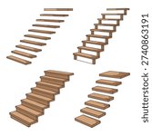 Wooden Staircase Steps Illustration for Architecture and Interior Design
