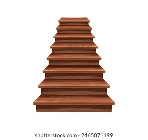 Escaleras de madera, escalera y escalera para el juego de arcade UI, Vector de dibujos animados. Escalera de escaleras con escalones de madera de madera o tablones de madera para escalera de piso de la casa o escalera de nivel de juego de misión