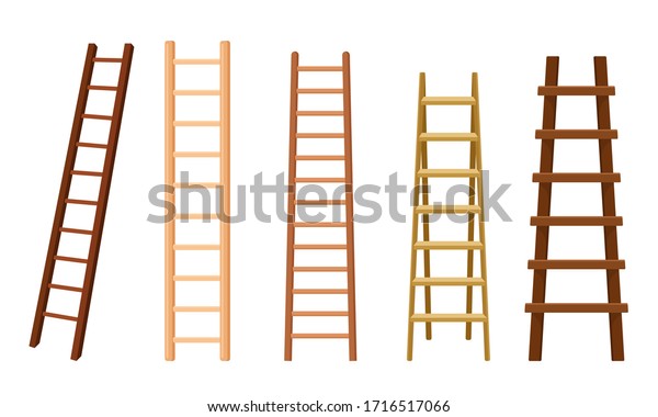 Wooden Stairs or Step Ladders for Domestic and\
Construction Needs Vector\
Set