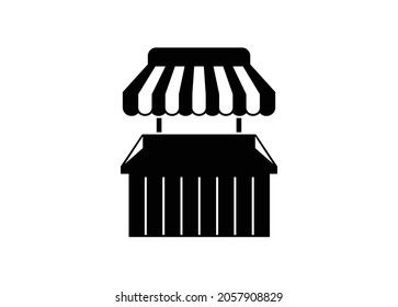 Wooden stall. Simple illustration in black and white.
