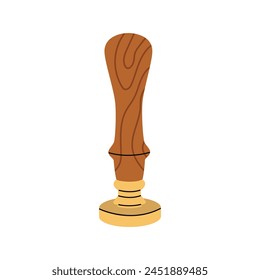 Wooden stamp with handle. Stamp tool.  Vector illustration with white isolated background. 