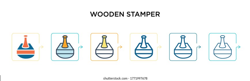 Wooden stamper vector icon in 6 different modern styles. Black, two colored wooden stamper icons designed in filled, outline, line and stroke style. Vector illustration can be used for web, mobile,