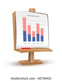 wooden stand with analytics graph report - vector illustration