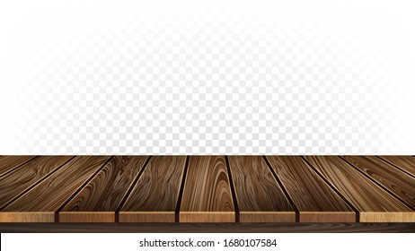 Wooden Stand, Brown Wood Material Flooring Vector. Scene Wooden Platform, Oak Tree Desk Paneled Floor. Antique Hardwood Interior Or Exterior Detail Template Realistic 3d Illustration