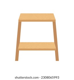 Wooden stand with shelves. Vector illustration of stool or stepladder. Boards with wood texture.