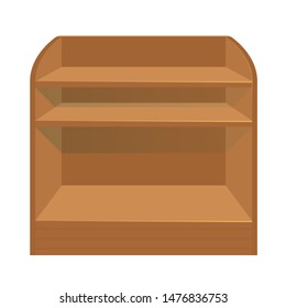 A wooden stand for storing items or displaying goods for sale. Showcase. Empty shelves