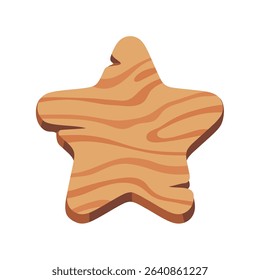 Wooden Star Shaped Object with Natural Grain Pattern on White Background for Design and Craft Projects