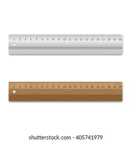 wooden and Steel rulers isolated on a white background