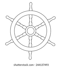 Wooden steering ship wheel vector isolated on white , outline drawings, silhouette