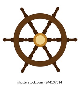 Wooden steering ship wheel vector isolated on white 