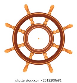 Wooden steering wheel is a ship equipment. Vector isolated image of ship helm.