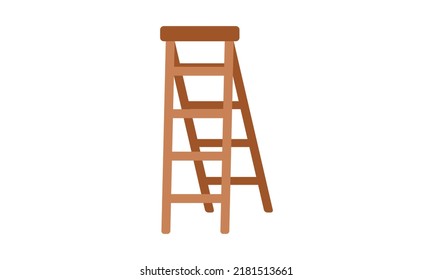 Wooden step ladder flat icon for web. Simple ladder sign vector design. Minimalist step ladder web icon isolated on white. Ladder clipart logo. Garden and costruction concept