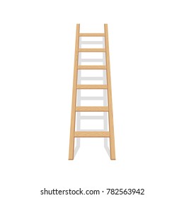 Wooden step ladder stand near white wall. Vector illustration