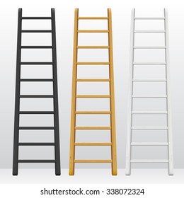 Wooden step ladders set of different colors isolated on white background. Vector illustration