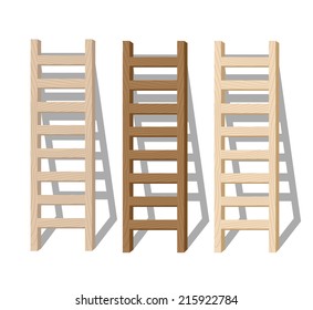 Wooden step ladders set,  vector illustration. Isolated on white background