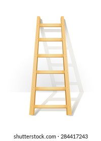 Wooden step ladders stand near white wall. Vector illustration