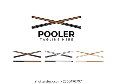 wooden stick billiard crossed logo design. brown cue pool crossed vector element design. modern stick snooker crossed icon illustration logo for billiard sport club and tournament