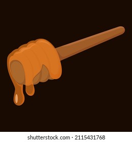 wooden stick with honey on a dark background