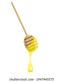 Wooden stick with honey. Honey spoon on a white background