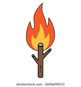 wooden stick on a fire flat color vector illustration template design