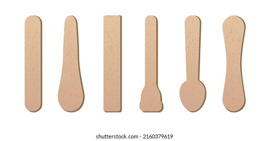 Wooden stick vector set realistic style with isolated on transparent background. Eco friendly food accesories. Medical tongue depressors. Ice cream sticks. Vector 10 eps