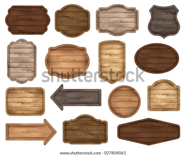 木製のステッカー ラベルコレクション 白い背景にオーセント 2種類の木の看板 をセットし 販売 価格 割引のバナー バッジを表示 ベクター画像のリアルなイラスト のベクター画像素材 ロイヤリティフリー