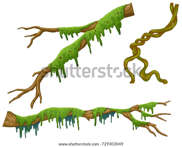 木の棒と緑の苔のイラスト のベクター画像素材 ロイヤリティフリー