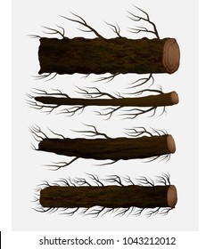 wooden sticks or logs with branches on the white background, vector