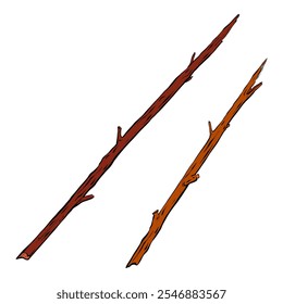 Wooden Sticks Natural Branches Perfect for Crafting Projects and Connecting with Nature. Vector sketch illustration. Tourism