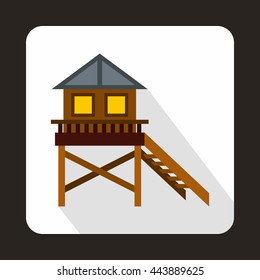 Wooden stilt house icon in flat style on a white background