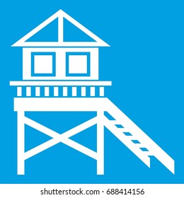 Wooden stilt house icon white isolated on blue background vector illustration