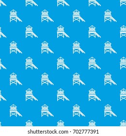 Wooden stilt house pattern repeat seamless in blue color for any design. Vector geometric illustration