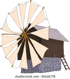 wooden and stone windmill