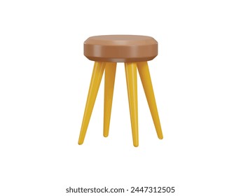 wooden stool with a brown seat and the bottom icon 3d render