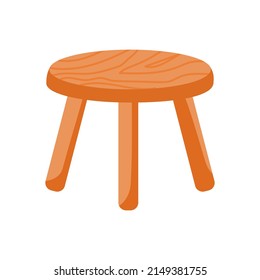 Wooden Stool Isolated Vector Illustration. Rustic backless tabouret. Cartoon style