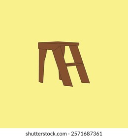 Wooden stool ladder vector illustration on yellow background