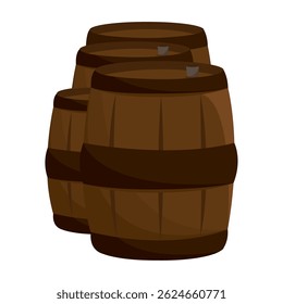 Conjunto de barris de madeira. Ilustração vetorial