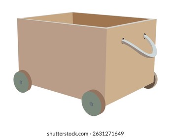 Wooden storage box with wheels and handle for a minimalist design
