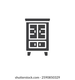 Wooden storage unit with doors vector icon. filled flat sign for mobile concept and web design. Cabinet glyph icon. Symbol, logo illustration. Vector graphics