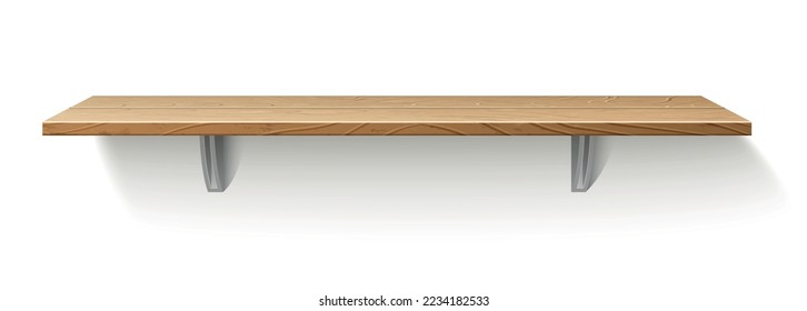 Wooden store shelf. Empty product stand mockup