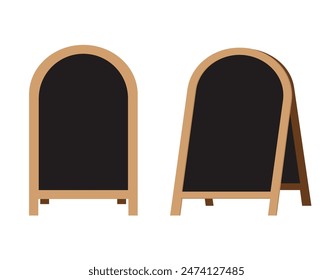 Wooden street sandwich empty stand black menu board. Welcome stand sign with black side.