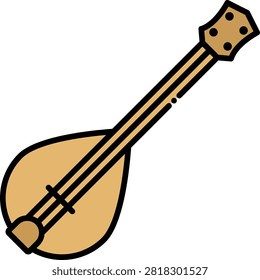 Wooden stringed lute instrument with a classic rounded back. This musical tool represents traveling bards and medieval court entertainment. Ideal for fantasy roleplaying games and historical music education.