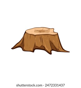 wooden stump cartoon. ring removal, log bark, texture age wooden stump sign. isolated symbol vector illustration