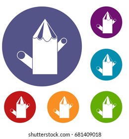 Wooden stump icons set in flat circle red, blue and green color for web