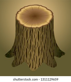 Wooden stump illustration. Log, tree trunk, saw cut. Wood concept. Can be used for topics like natural fuel, forestry, wooden industr