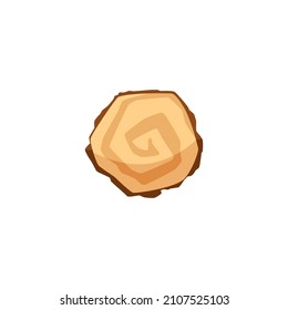 Wooden stump or log texture in circle, cartoon flat vector illustration isolated on white background. Cutted tree from above. Woodwork and lumberjack industry.
