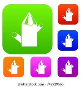 Wooden stump set icon color in flat style isolated on white. Collection sings vector illustration