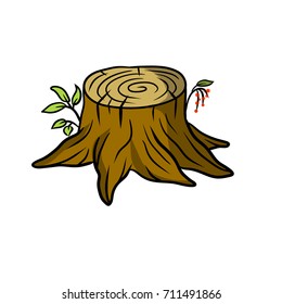 wooden stump of a tree with grass 