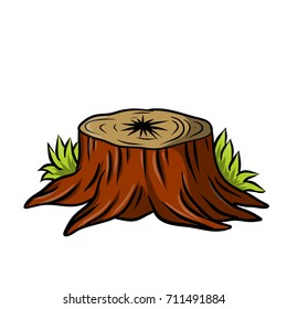 wooden stump of a tree with grass 
